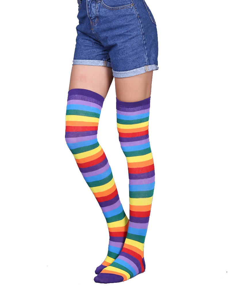 Rainbow Striped Over The Knee Socks Super X Studio